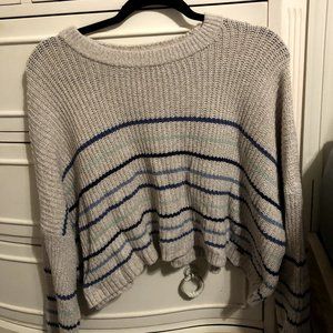 Hollister Medium Oversized Cream Sweater with Blue Stripes